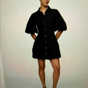 NWT GAP Black Denim bubble hem shirt dress  with puff sleeves